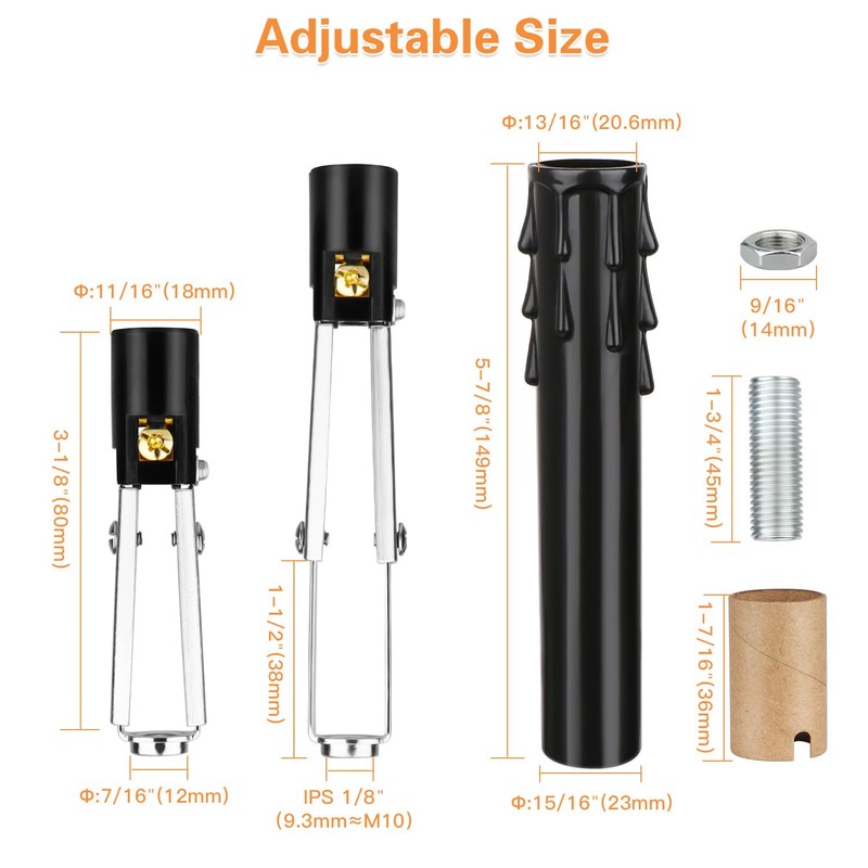 Helunsi 6 Sets E12 Chandelier Socket, Candelabra Socket Replacement, Adjustable