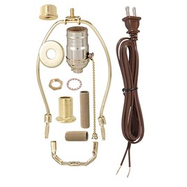 B&P Lamp® Brass Plated Finish Table Lamp Wiring Kit with a 7 Inch Harp and Pull-Chain Socket