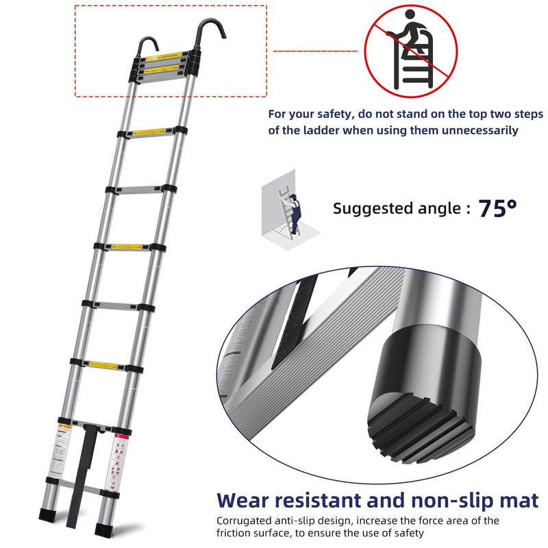 ZenAscend 10.5ft Telescoping Ladder, Multi-Purpose Collapsible Ladder with Hook, Aluminum