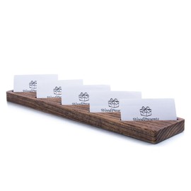 Oak Wood Multiple Business Card Holder - 5 Slot Modern Card Stand for Office Desk, Perfect Professional Card Organizer for Men and Women, Stylish and Functional Design (Dark Brown)