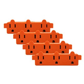 Maxxima Heavy Duty 3 Grounded Multi Outlet Adaptor Wall Plug, Turn one outlet into 3, Orange Adapter (Pack of 4)