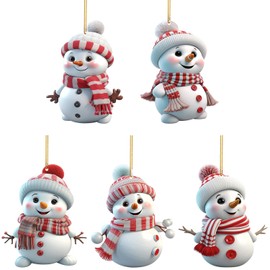 Small Ideas Christmas Snowman Ornament: 5 PCS Mini Xmas Tree Charms Decoration Set with Strings Santa Craft Present Garden House Window Wall Wreath Party Bag Outdoor Hanging Bauble Decor for Girl