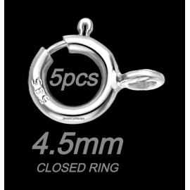 JewelryMaven (5) FIVE PACK 4.5mm 14k White Solid Gold Spring Ring Clasp CLOSED Jump RHODIUM