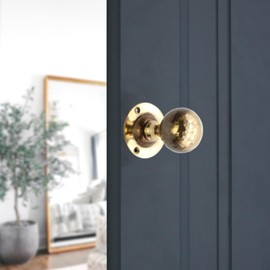 Infinity Decor Pair of Aged Brass Hammered Ball Mortice Door Knobs 45mm Pull Handles Set – Ideal for Interior and Exterior Doors