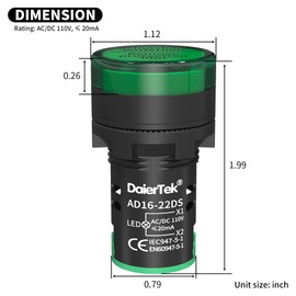 DaierTek 120V LED Indicator Light Green 110V Power Energy Pilot Light Saving Indicator 22MM (7/8") 120 Volt AC/DC -10Pcs