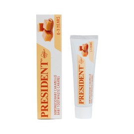 President Baby Toothpaste for Children 0-3 Years. Caramel Flavour, Fluorine, Parabens, SLS, Allergens and PEG to Grow First Teeth Healthy, Protect Against Caries - RDA 20-30 ml
