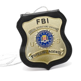 Jefuzh Detective Costume Accessory, Cosplay Badge with Faux Leather Holder, Enameled & Plated, Catch Design, Opulent Shield Badge FBl