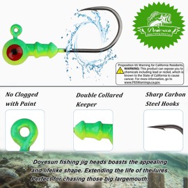 Dovesun Jig Heads for Fishing, Painted Jigheads with 3D Eye Ball Glowing Walleye | Bass | Crappie jigs 1/10oz 40pcs