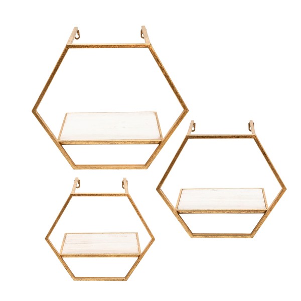 Sagebrook Home Set of 3 Hexagon Shaped Wall Shelves -