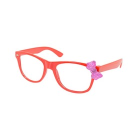 TrendsBlue Kids Cute Kitty Cat Bow Clear & Tinted Lens Glasses Age 3-12, Clear Lens (Red/Purple Bow)