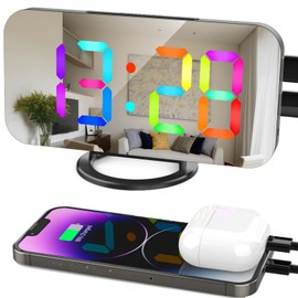 ThreeH RGB Digitaler Wecker mit 11 Farben für Schlafzimmer LED Spiegel Display Uhr für Kinder Teenager Zimmer Nachttisch Dekoration Schwarz