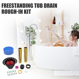 ABS Freestanding Tub Drain Kit, Bathtub Drain Rough-in Kit，Compatible with Freestanding Bathtubs, Floor Mounted Bathtubs and Island Bathtubs, with ABS Plastic Adapter and Brass Tail Pipes