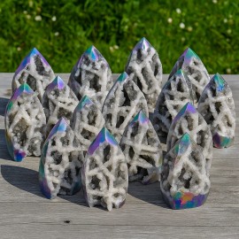 Natural Large Rare Aura Sphalerite Druzy Tower Obelisk Healing Mineral Ornament