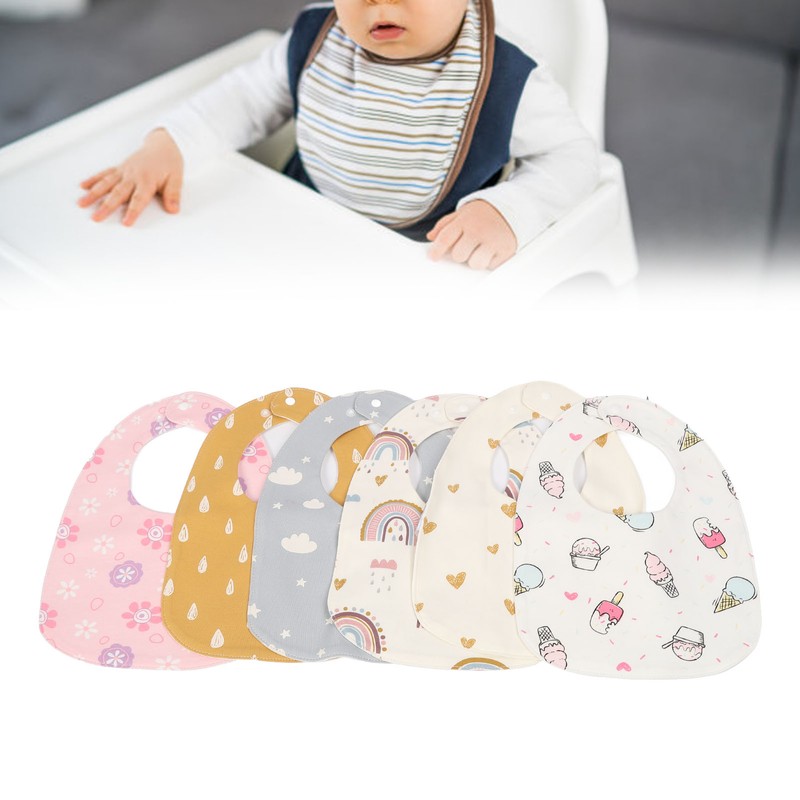 6pcs Infant Bibs U Shaped Snap Button Closure Cotton Waterproof