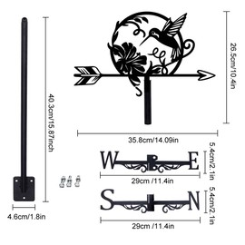 SUPERDANT Hummingbird Iron Weather Vane Bird and Flowers Metal Weather Vane Black Wind Direction Garden Art Decor for Roof Displays Wind Vane for Yard Outdoor Farms Decor