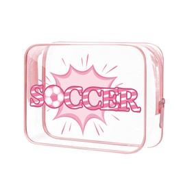 Clear Soccer Travel Cosmetic Bags for Soccer Player Pink Makeup Toiletry Organizer Football Waterproof Skincare Travel Water Resisitant Storage Pouch Sports Lover Portable Toiletry Bag