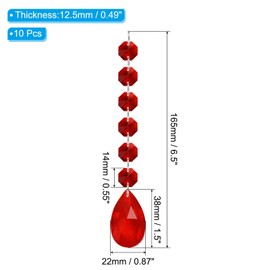 PATIKIL Teardrop Crystal Chandelier Pendants Beads, 10 Pack 165mm Length 38mm Chandelier Prisms Parts Ornaments Hanging Beads for DIY Arts Crafts Decoration, Red