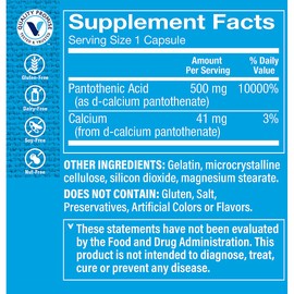 The Vitamin Shoppe Pantothenic Acid 500mg Vitamin B5 - Energy Production & Hair Skin Nails | Essential B Vitamin | 100 Capsules | Beauty
