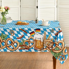 Horaldaily Oktoberfest Tablecloth 60×60 Inch Square, German Beer Festival Bavarian Flag Washable Table Cover for Party Picnic Dinner Decor