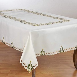 SARO LIFESTYLE QX227.I67120B Pandoro Collection Christmas Tree Designtablecloth, 67" x 120", Ivory