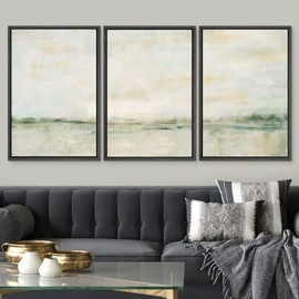 SIGNWIN Framed Canvas Print Wall Art Set Grunge Tan Green Pastel Landscape Shapes Abstract Illustrations Modern Art Decorative Nordic Calm/Zen for Living Room, Bedroom, Office - 16"x24"x3 Black