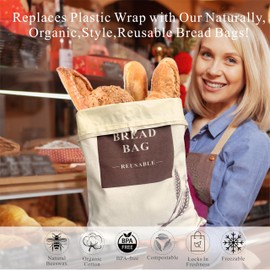 Reusable Beeswax Bread Bags and Proofing Cover for Homemade Sourdough Bread-2 Pack XL-Organic Cotton Beeswax Lined Bags,Leakproof & Breathable Freshness(BW&BC-Beige2)