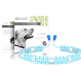 Ganzoo EM Keramik Dog Collar/Paracord 550 Collar with Decorative Beads and EM Tubes/EM Pipes/Size XS 26-32 cm/Dog Collar/Adjustable with Cord Stopper/Colour Sky Blue Paw