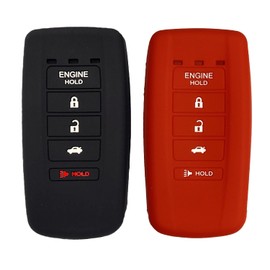 Key Fob Cover for MDX TLX: 2 Pcs 5 Buttons Silicone Remote Case Protector Fit for Acura RDX RLX ILX TLX MDX Sport Hybrid 2014 2015 2016 2017 2018 2019 2020 2021 2022 2023 KR580399900 (Black+Red)