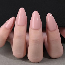 Stbisen Rose Pink Press on Nails Almond Short, Fashion Solid Almond Fake Nails Kit, Glossy Gel Finish Acrylic Short Press On Nails, Natural Glue On Nails, Reusable Stick On Fake Nails for Women, 30Pcs