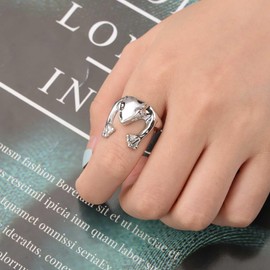 Aneneiceera Vintage Frog Ring Silver Opening Frog Knuckle Rings Funny Frog Finger Rings Punk Froggy Rings Cute Abstract Frog Ring Jewelry for Women
