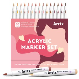 Arrtx Acrylic Markers Skin Tone 30 Colors,Brush Tip,Water Based Acrylic Paint Pens Paint Markers,Perfect for Anime Drawing,illustration Sketching,Rock Painting,Stone,Canvas,Plastic and Diy Project