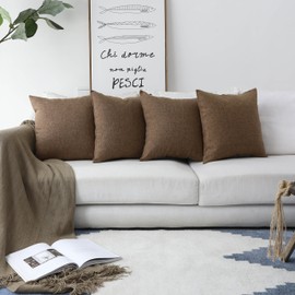 Home Brilliant Sofa Cushion Covers Burlap Faux Linen Square Pillows Cushion Cover for Bench, Set of 4, 45 x 45cm, 18 inch, Brown