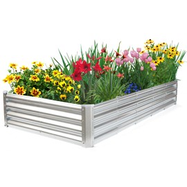 JERIA 6×3×1ft Raised Garden Bed with Support Rods,Galvanized Raised Garden Bed Kit Outdoor Metal Gardening Planter Box for Vegetable, Fruits, Flower