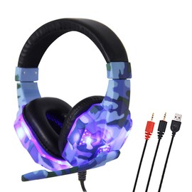 SY830MV Gaming Headset 3.5mm Wired Over Ear Headphones Noise Canceling E-Sport Earphone with Mic LED Light AUX+USB for Desktop PC VCXN