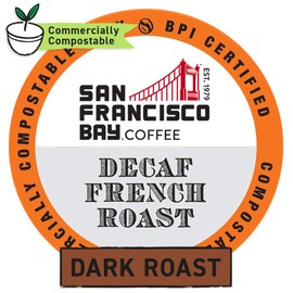 SAN FRANCISCO BAY SF Coffee OneCUP Ct Swiss Water Processed Dark Compostable Coffee Pods K Cup Compatible including Keurig 2.0, Decaf French Roast, 12 Count