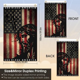 Bozidol God Bless America Flag, Christian Jesus Cross American Flags for Outside 3x5 ft, Double Sided, Perfect for Easter Patriotic House Garden Yard Outdoor Decorations Banner