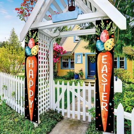 Easter Banners for Outside, Easter Porch Banner, Happy Easter Porch Sign Banner, Easter Door Hanger Porch Banner, Easter Porch Sign, Bunny Egg Porch for Spring Theme Easter （Door Banner ）