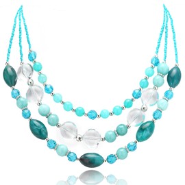 FULU AUTUMN Chunky Layered Beaded Necklaces for Women Multi Strand Statement Necklace Fashion Jewelry Birthday Gifts for Mom(Sea Green)