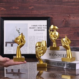 oliruim Gold Abstract Thinker Figurine Set of 4, Home Art Face Small Statue for Accents Decor Women Bedroom Shelf Bookcase Room Desk, TV Stand, Coffee Table Decor, Art Sculpture Gifts for Women (Gold)