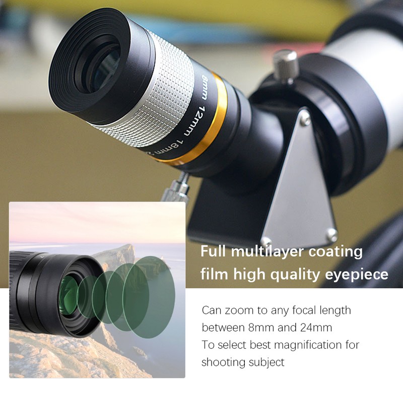 Astronomical Telescope 8‑24mm Continuous Zoom Eyepiece Observation 1.25inch/31.7mm Black