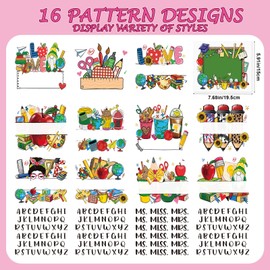 Falueqg Dtf Transfers Ready to Press - 16Pcs Personlized Teachers Name Iron on Transfers, Letter A to Z Iron on Decals Patches, Teacher Appreciation Thank You Gifts DIY Tote Bag Tshirts Crafts