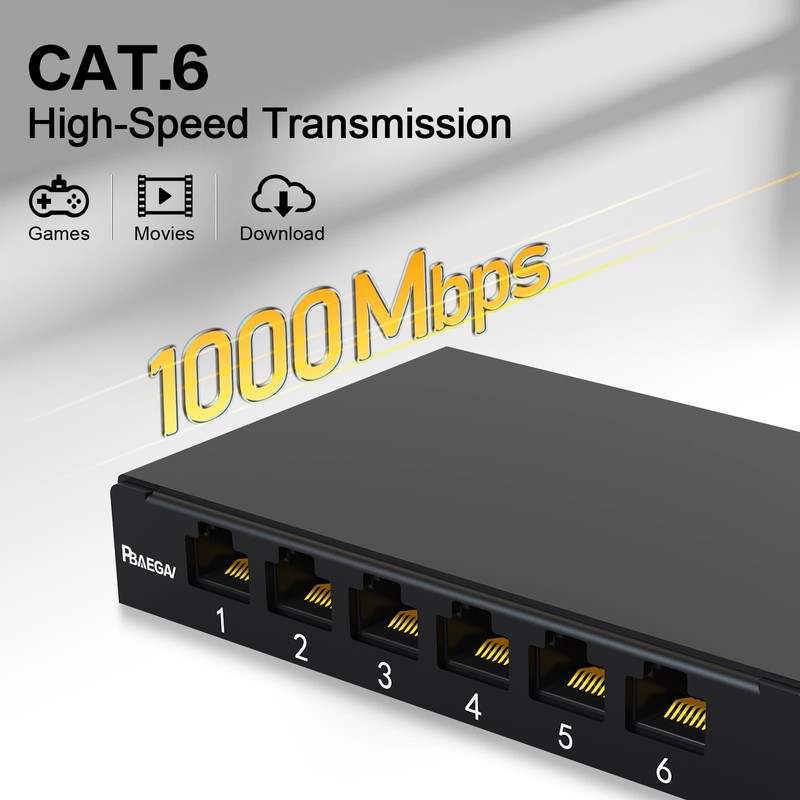 PBAEGAV Patch Panel 6 Port 0.5U with Inline Cat6 Keystone