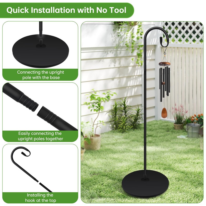 63 Inch Shepherds Hooks for Outdoor Indoor with Round Base