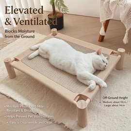 PawComfort Petbreeze Elevated Wooden Cat Bed – Sisal Scratching Mat Lounge, Indoor Kitten Sleeping
