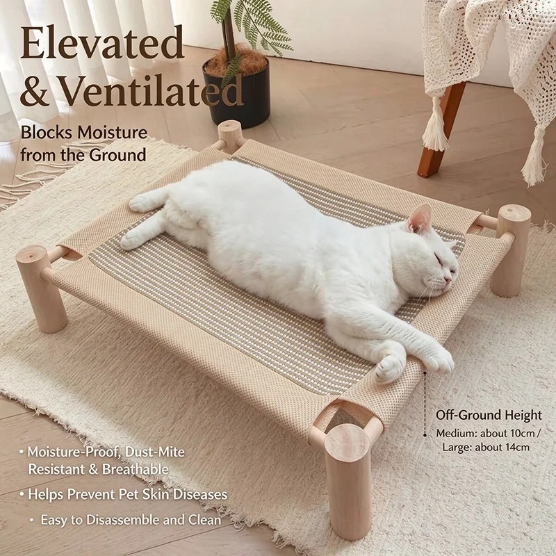 PawComfort Petbreeze Elevated Wooden Cat Bed – Sisal Scratching Mat