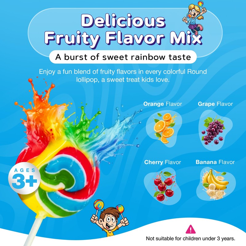 Rainbow Round Lollipops Swirl 18 PCS - Bulk Swirl Lollipops