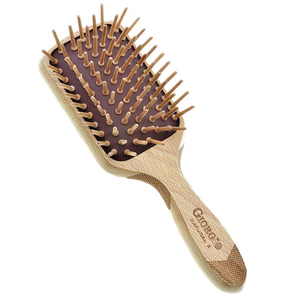 Giorgio Eco Friendly Wooden Bristle Hairbrush - Small Detangling Brush and Hair Growth Brush for Thick or Long Hair - Paddle Hair Brush Made with Anti Static Beechwood, Silicone Massage Cushion