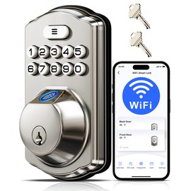 Veise VE012W Built-in WiFi Fingerprint Smart Lock, App Remote Control, No Hub Needed, Keyless Entry, Front Door Smart Deadbolt, Digital Keypad, Auto Lock, IP55 Waterproof, BHMA Grade 3, Satin Nickel