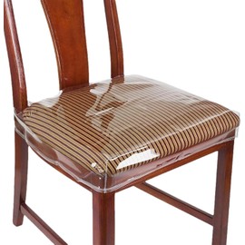 EupHHonycs 6 Pack Large Plastic Chair Covers for Dining Room Clear PVC Kitchen Chair Seat Protectors with Adjustable Belt Strap for 18''x17'' Standard Chair, Stain, Water and Kitty Scratch Resistant