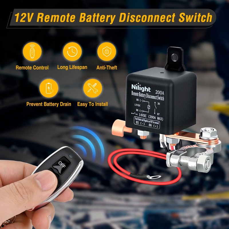 Nilight Remote Battery Disconnect Switch 12V 200A Car Anti-Theft Kill